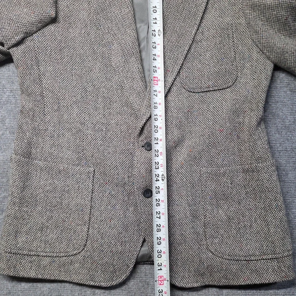 Haggar Gallery Mens Gray Wool Herringbone Blazer Elbow Patches Sport Coat 45R
